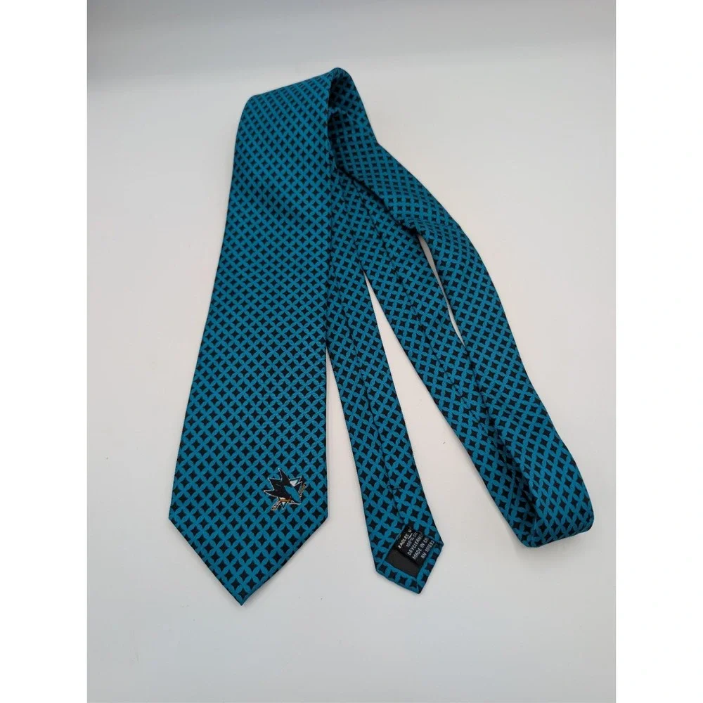 San Jose Sharks NHL Eagles Wings 100% Silk Necktie Blue Black Geometric Tie